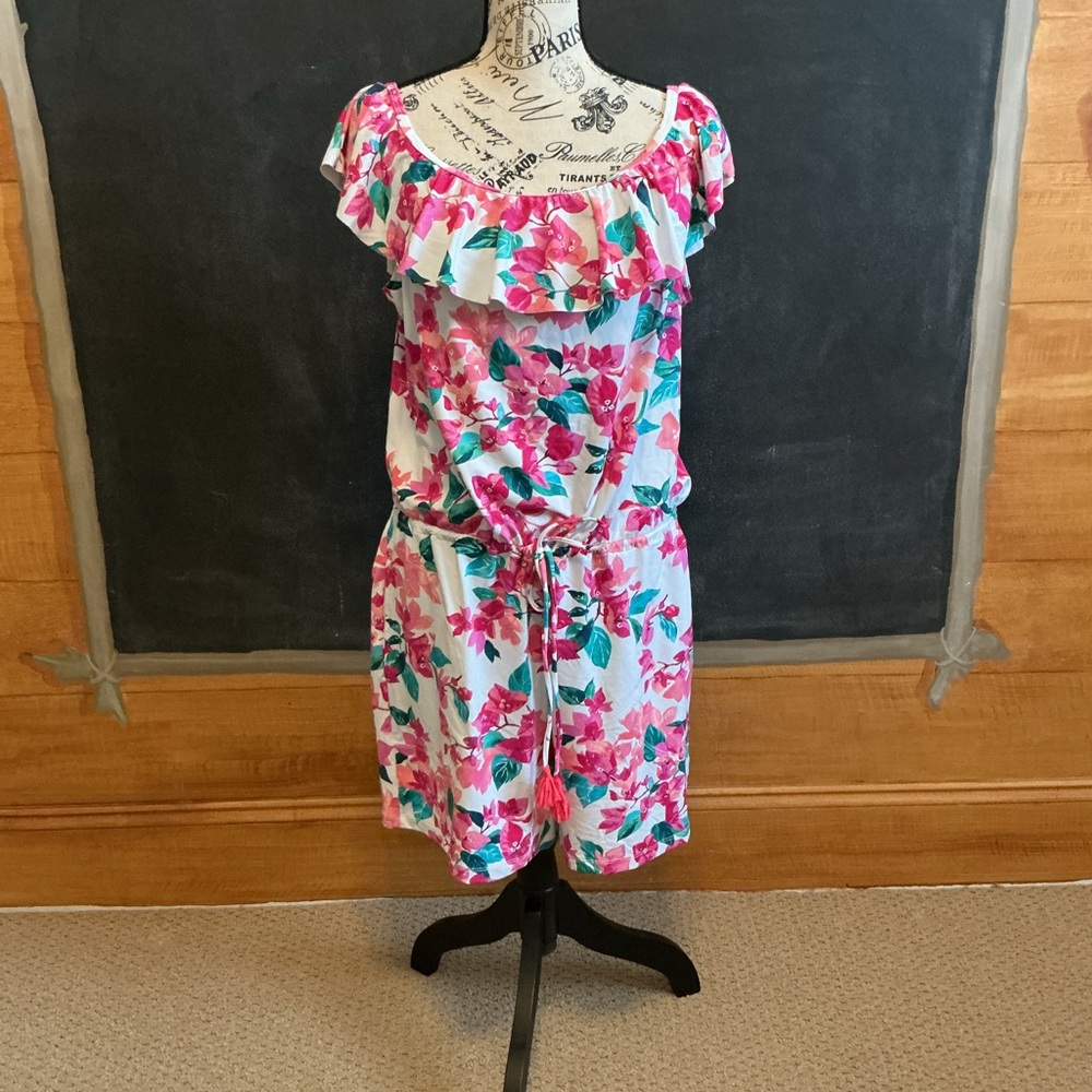 NWT Tommy Bahama Floral Romper/Mini Dress in Pink and Green Bougainville pattern
